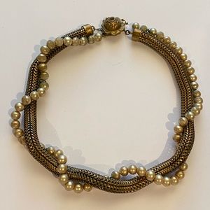 NOT FOR SALE Vintage Choker Necklace pearls weaving gold meshRose Clasp